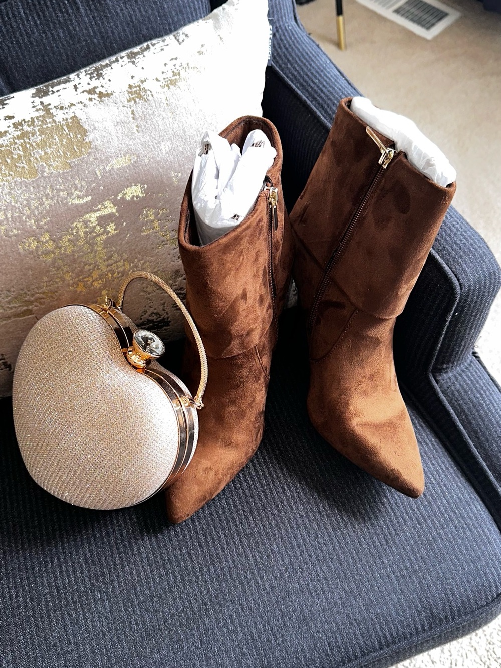 INC International Concepts Brown Suede Pointed-Toe Mid-Calf Boots